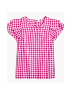 J. Crew Pink and White Gingham Ruffle Sleeve Blouse